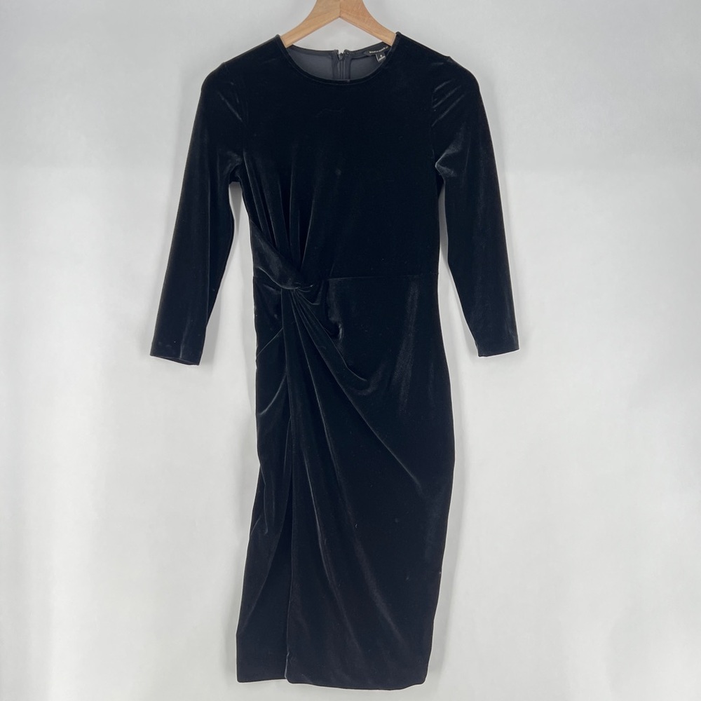 Banana Republic Black Plush Velvet Twisted Faux Wrap Midi Sheath Dress
